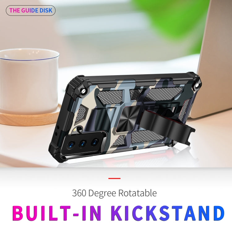 For Samsung Galaxy S21 Ultra 5G Camouflage Armor Shockproof TPU + PC Magnetic Protective Case with Holder