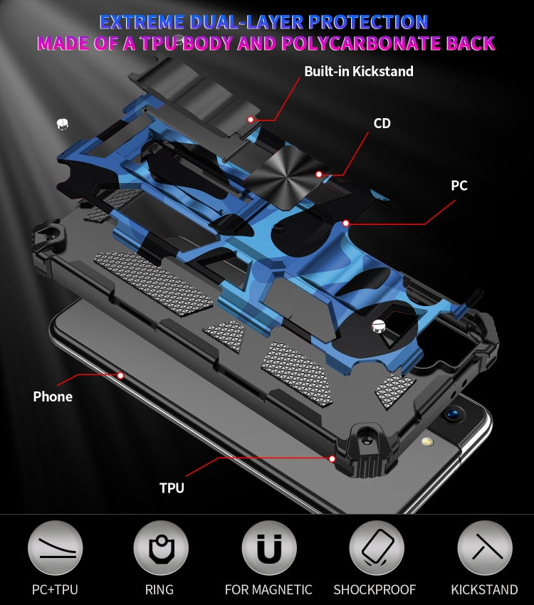 For Samsung Galaxy S21 Ultra 5G Camouflage Armor Shockproof TPU + PC Magnetic Protective Case with Holder