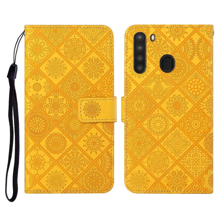 For Samsung Galaxy A21 Ethnic Style Embossed Pattern Horizontal Flip Leather Case with Holder & Card Slots & Wallet & Lanyard