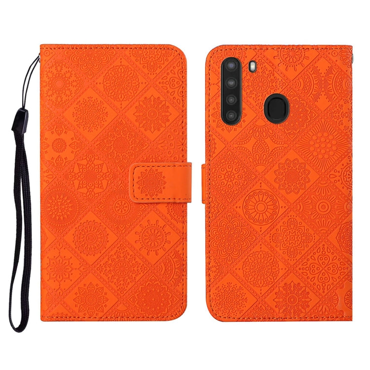 For Samsung Galaxy A21 Ethnic Style Embossed Pattern Horizontal Flip Leather Case with Holder & Card Slots & Wallet & Lanyard