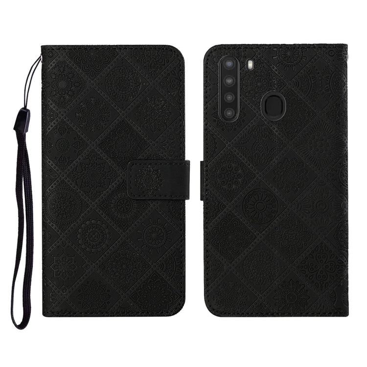 For Samsung Galaxy A21 Ethnic Style Embossed Pattern Horizontal Flip Leather Case with Holder & Card Slots & Wallet & Lanyard