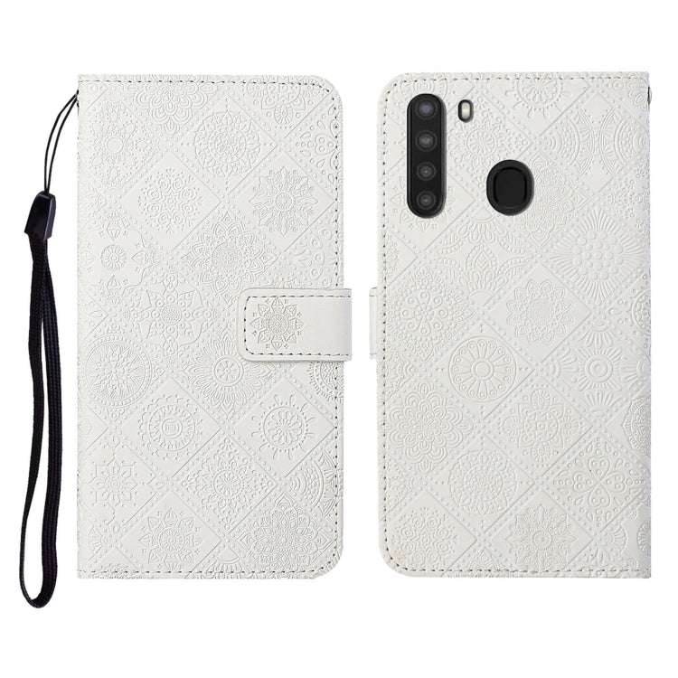 For Samsung Galaxy A21 Ethnic Style Embossed Pattern Horizontal Flip Leather Case with Holder & Card Slots & Wallet & Lanyard