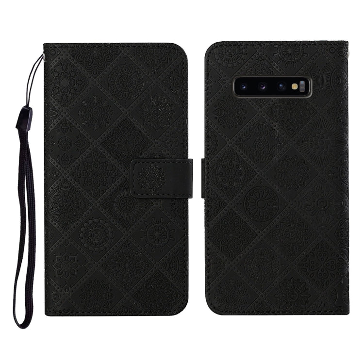 For Samsung Galaxy S10+ Ethnic Style Embossed Pattern Horizontal Flip Leather Case with Holder & Card Slots & Wallet & Lanyard