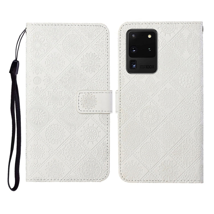 For Samsung Galaxy S20 Ultra Ethnic Style Embossed Pattern Horizontal Flip Leather Case with Holder & Card Slots & Wallet & Lanyard