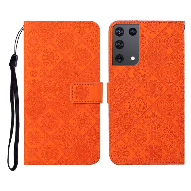 For Samsung Galaxy S21Ultra 5G Ethnic Style Embossed Pattern Horizontal Flip Leather Case with Holder & Card Slots & Wallet & Lanyard