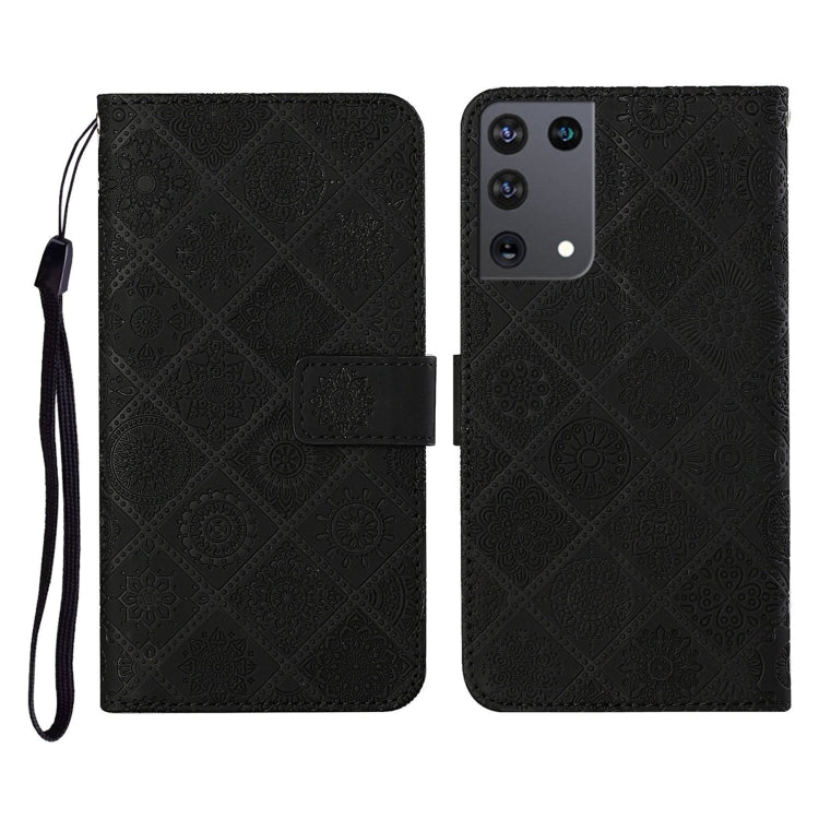 For Samsung Galaxy S21Ultra 5G Ethnic Style Embossed Pattern Horizontal Flip Leather Case with Holder & Card Slots & Wallet & Lanyard