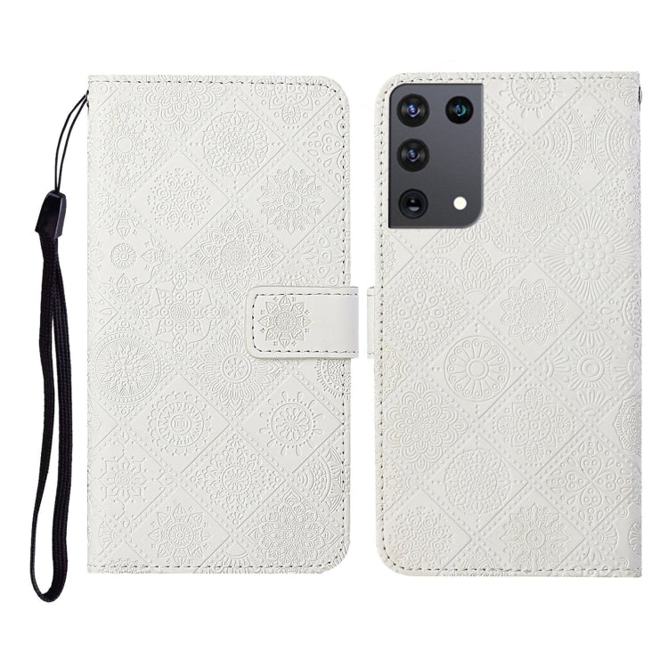 For Samsung Galaxy S21Ultra 5G Ethnic Style Embossed Pattern Horizontal Flip Leather Case with Holder & Card Slots & Wallet & Lanyard