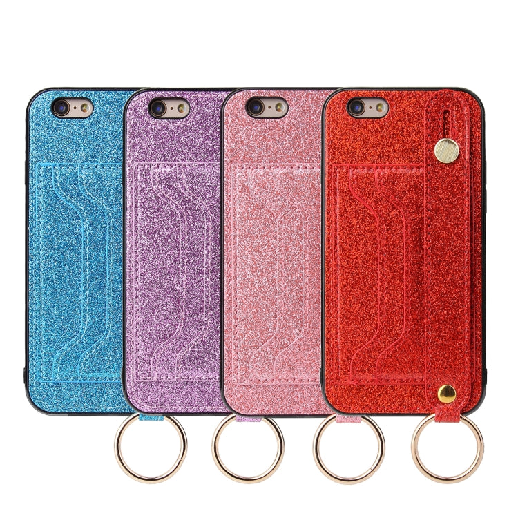 Glitter Powder PU+TPU Shockproof Protective Case with Holder & Card Slots & Wrist Strap For iPhone 6 / 6s