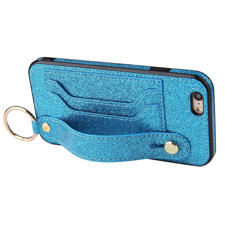 Glitter Powder PU+TPU Shockproof Protective Case with Holder & Card Slots & Wrist Strap For iPhone 6 / 6s