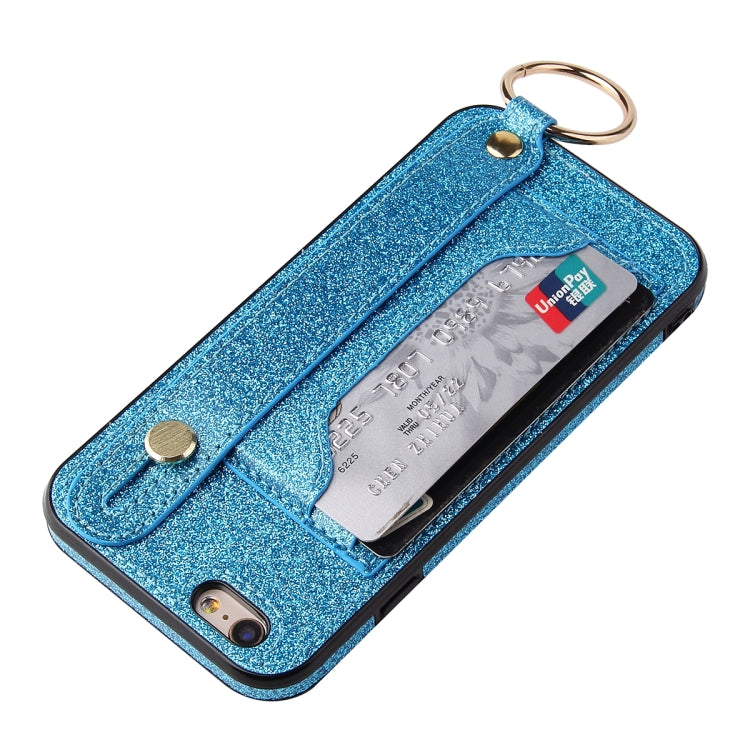 Glitter Powder PU+TPU Shockproof Protective Case with Holder & Card Slots & Wrist Strap For iPhone 6 / 6s