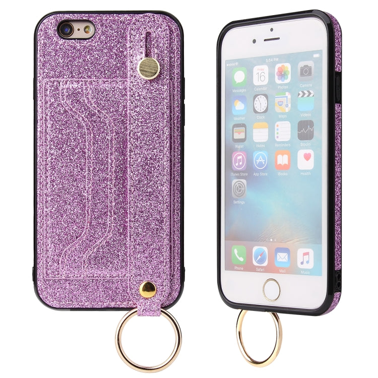 Glitter Powder PU+TPU Shockproof Protective Case with Holder & Card Slots & Wrist Strap For iPhone 6 / 6s