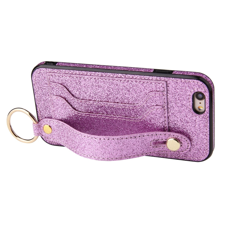Glitter Powder PU+TPU Shockproof Protective Case with Holder & Card Slots & Wrist Strap For iPhone 6 / 6s