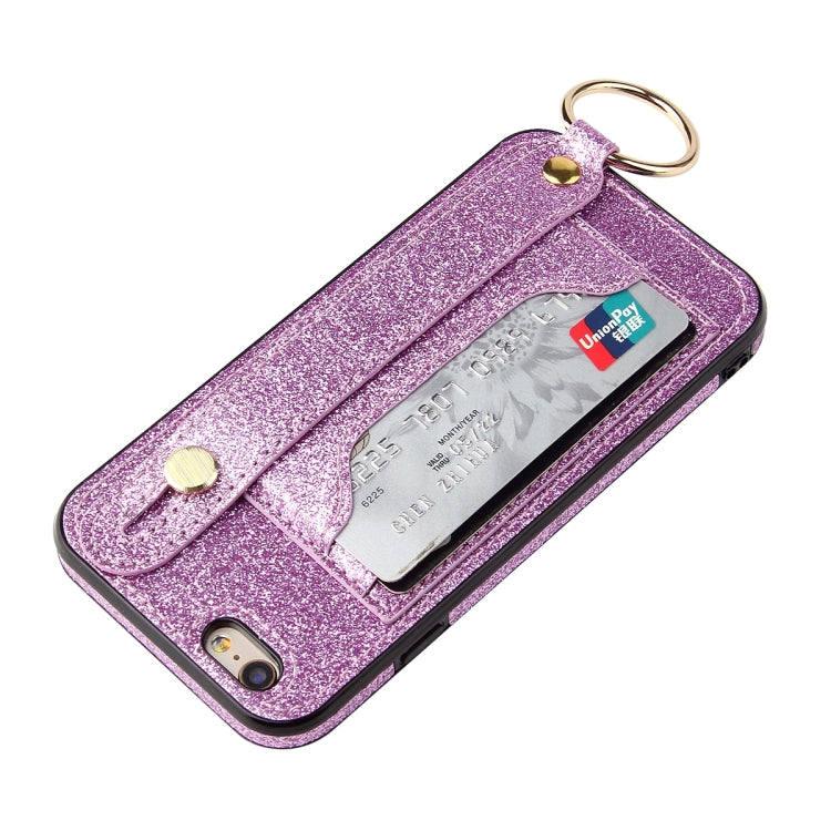 Glitter Powder PU+TPU Shockproof Protective Case with Holder & Card Slots & Wrist Strap For iPhone 6 / 6s