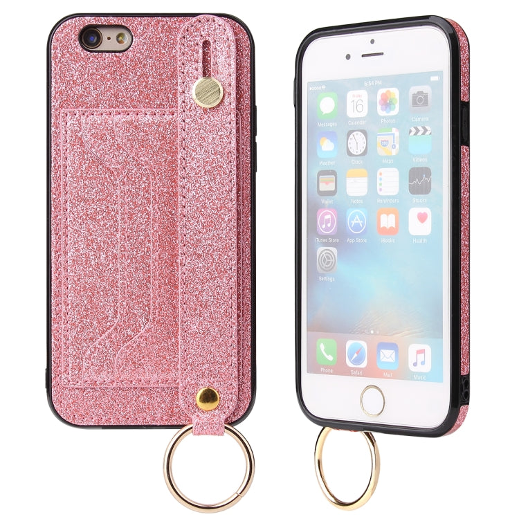 Glitter Powder PU+TPU Shockproof Protective Case with Holder & Card Slots & Wrist Strap For iPhone 6 Plus / 6s Plus