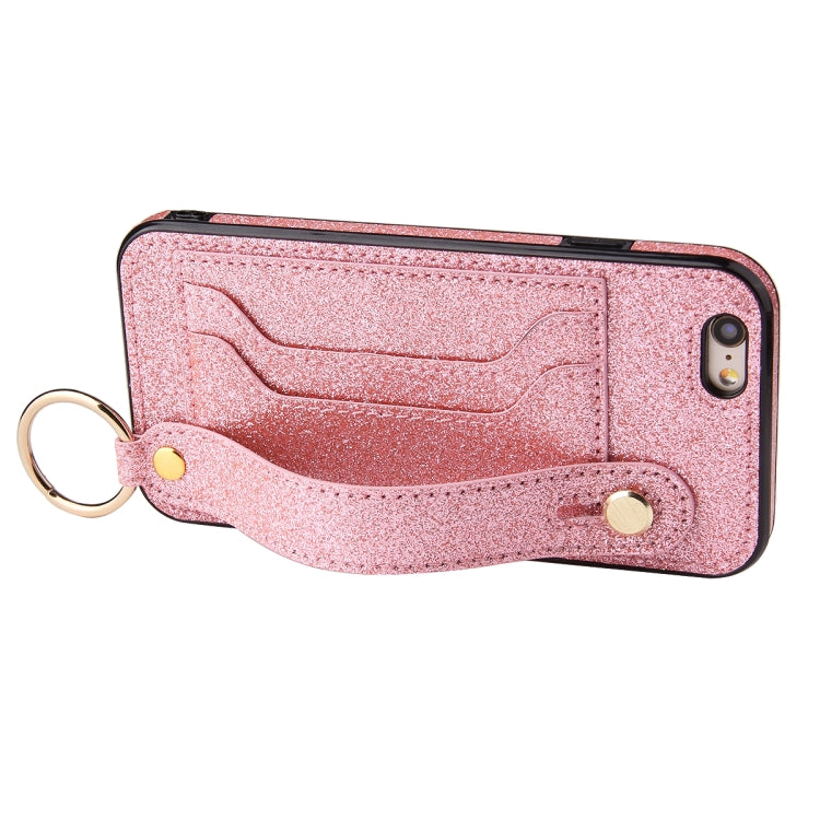 Glitter Powder PU+TPU Shockproof Protective Case with Holder & Card Slots & Wrist Strap For iPhone 6 Plus / 6s Plus