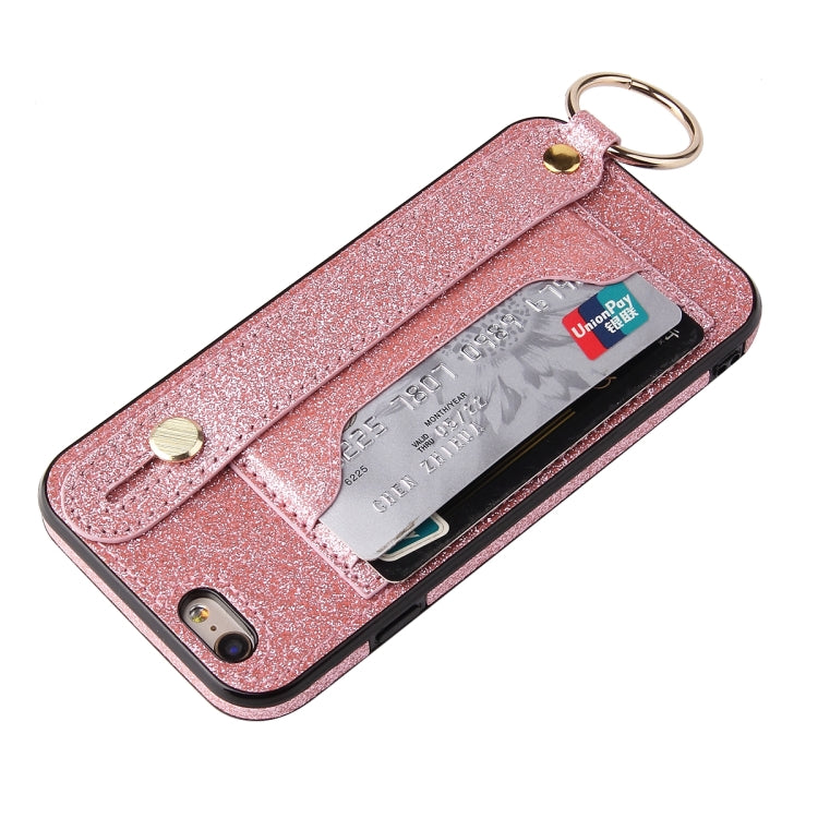 Glitter Powder PU+TPU Shockproof Protective Case with Holder & Card Slots & Wrist Strap For iPhone 6 Plus / 6s Plus