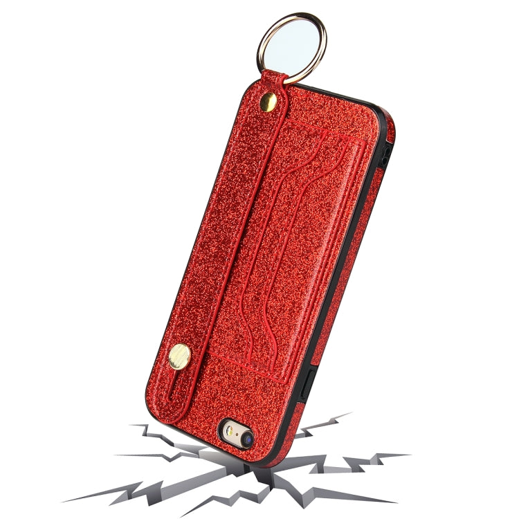 Glitter Powder PU+TPU Shockproof Protective Case with Holder & Card Slots & Wrist Strap For iPhone 6 Plus / 6s Plus