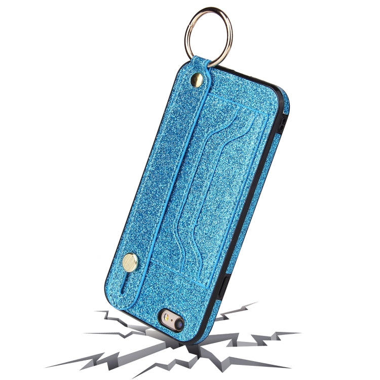 Glitter Powder PU+TPU Shockproof Protective Case with Holder & Card Slots & Wrist Strap For iPhone 6 Plus / 6s Plus