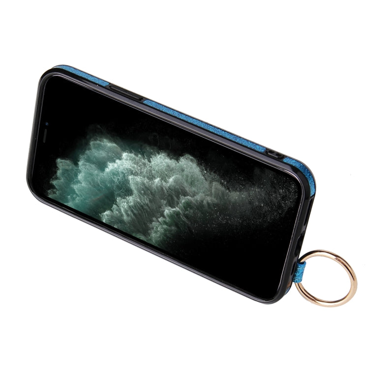 For iPhone 12 Pro Max Glitter Powder PU+TPU Shockproof Protective Case with Holder & Card Slots & Wrist Strap