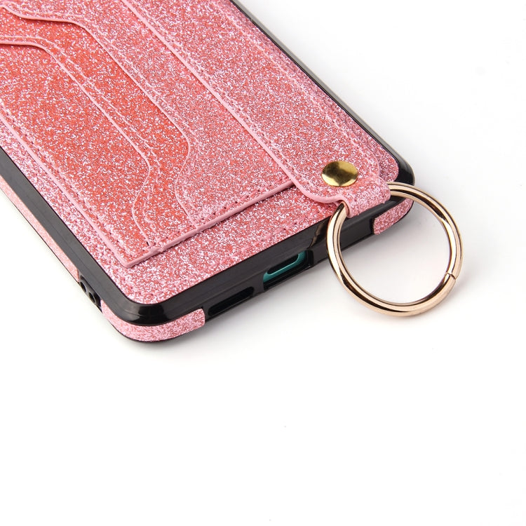 For Huawei P30 Glitter Powder PU+TPU Shockproof Protective Case with Holder & Card Slots & Wrist Strap
