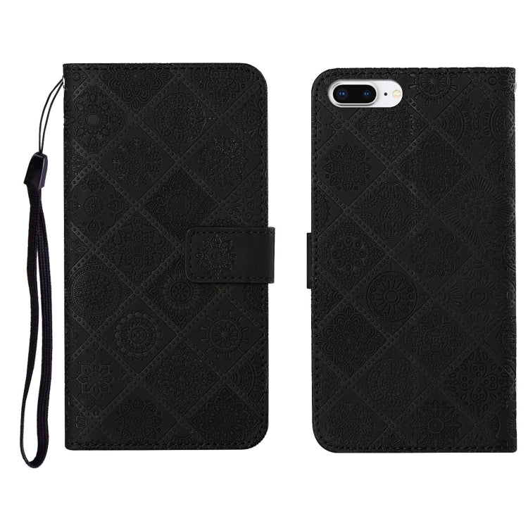 Ethnic Style Embossed Pattern Horizontal Flip Leather Case with Holder & Card Slots & Wallet & Lanyard For iPhone 8 Plus / 7 Plus