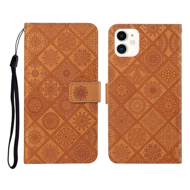 For iPhone 12 mini Ethnic Style Embossed Pattern Horizontal Flip Leather Case with Holder & Card Slots & Wallet & Lanyard
