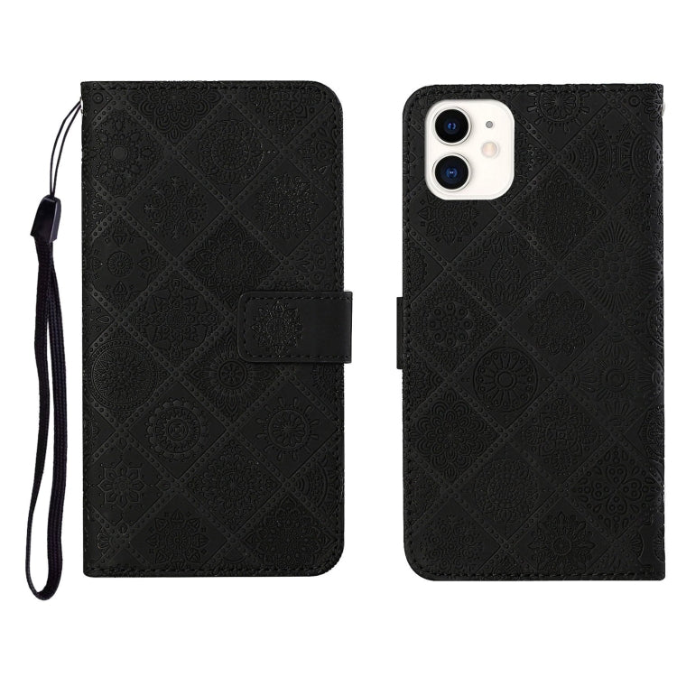 For iPhone 12 mini Ethnic Style Embossed Pattern Horizontal Flip Leather Case with Holder & Card Slots & Wallet & Lanyard