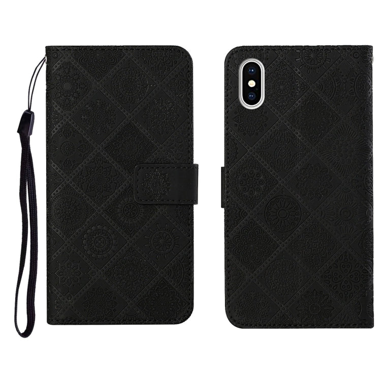 For iPhone X / XS Ethnic Style Embossed Pattern Horizontal Flip Leather Case with Holder & Card Slots & Wallet & Lanyard