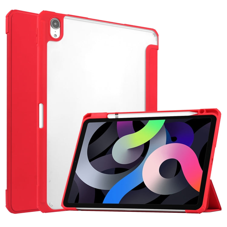 For iPad Air 2022 / 2020 10.9 TPU Transparent Back Cover Horizontal Flip Leather Case with Three-folding Holder & Sleep / Wake-up Function / Pen Slot