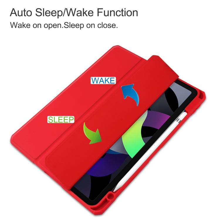 For iPad Air 2022 / 2020 10.9 TPU Transparent Back Cover Horizontal Flip Leather Case with Three-folding Holder & Sleep / Wake-up Function / Pen Slot