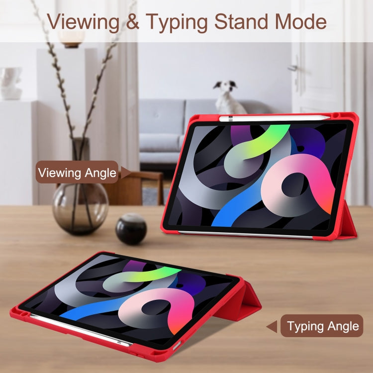 For iPad Air 2022 / 2020 10.9 TPU Transparent Back Cover Horizontal Flip Leather Case with Three-folding Holder & Sleep / Wake-up Function / Pen Slot