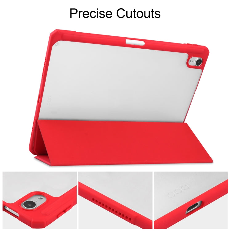 For iPad Air 2022 / 2020 10.9 TPU Transparent Back Cover Horizontal Flip Leather Case with Three-folding Holder & Sleep / Wake-up Function / Pen Slot