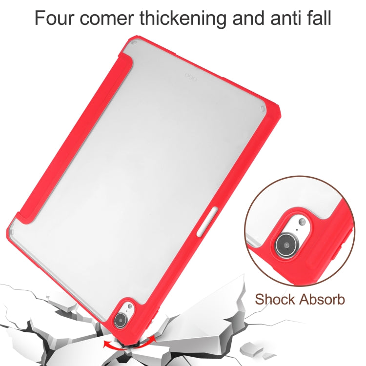 For iPad Air 2022 / 2020 10.9 TPU Transparent Back Cover Horizontal Flip Leather Case with Three-folding Holder & Sleep / Wake-up Function / Pen Slot