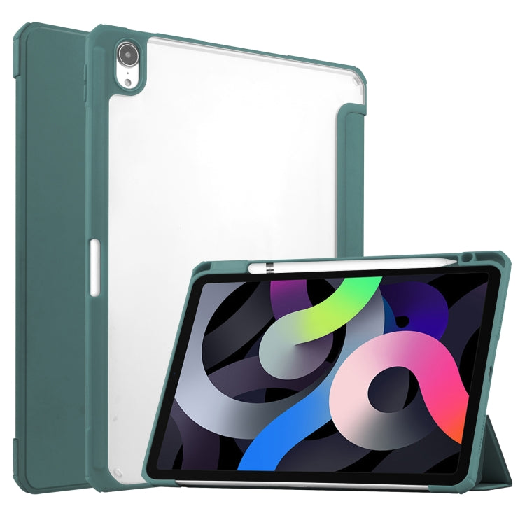 For iPad Air 2022 / 2020 10.9 TPU Transparent Back Cover Horizontal Flip Leather Case with Three-folding Holder & Sleep / Wake-up Function / Pen Slot