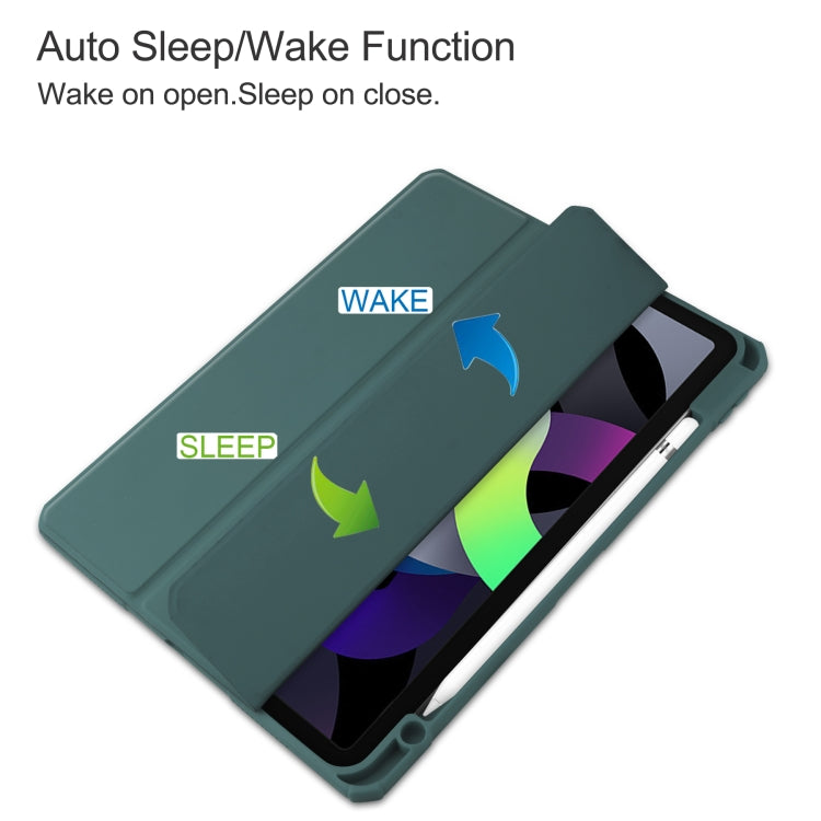 For iPad Air 2022 / 2020 10.9 TPU Transparent Back Cover Horizontal Flip Leather Case with Three-folding Holder & Sleep / Wake-up Function / Pen Slot