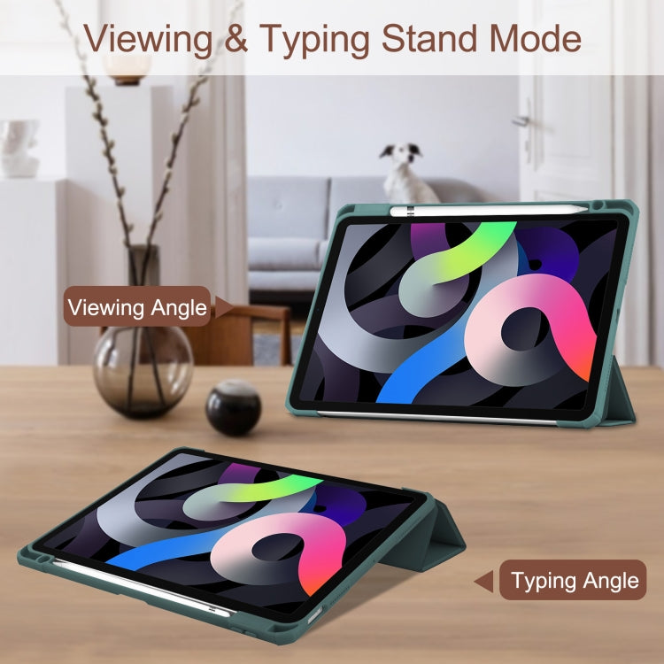 For iPad Air 2022 / 2020 10.9 TPU Transparent Back Cover Horizontal Flip Leather Case with Three-folding Holder & Sleep / Wake-up Function / Pen Slot