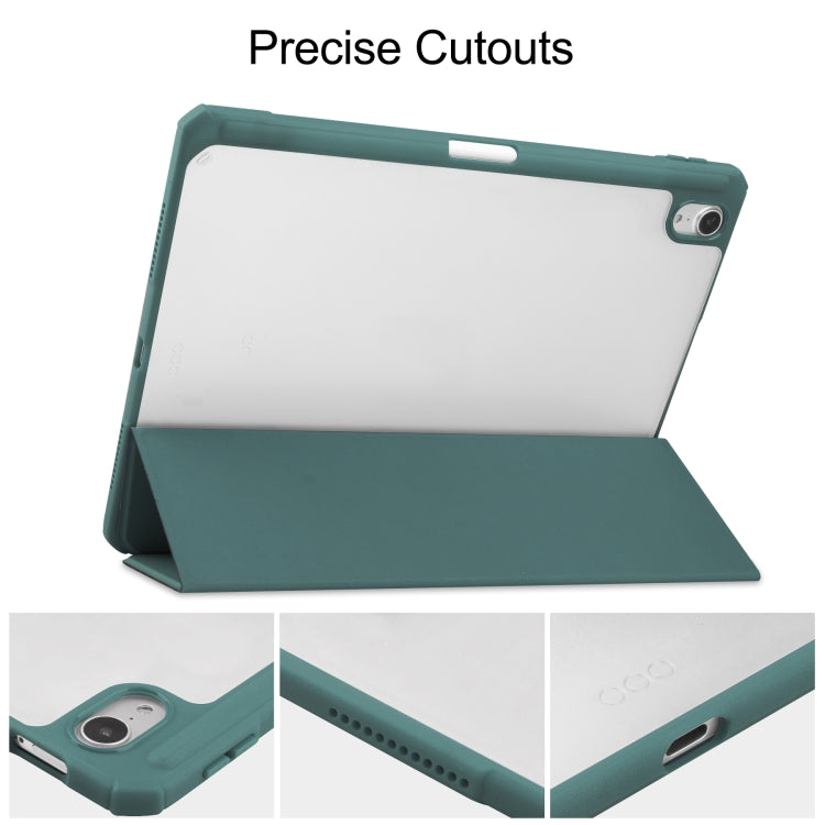 For iPad Air 2022 / 2020 10.9 TPU Transparent Back Cover Horizontal Flip Leather Case with Three-folding Holder & Sleep / Wake-up Function / Pen Slot
