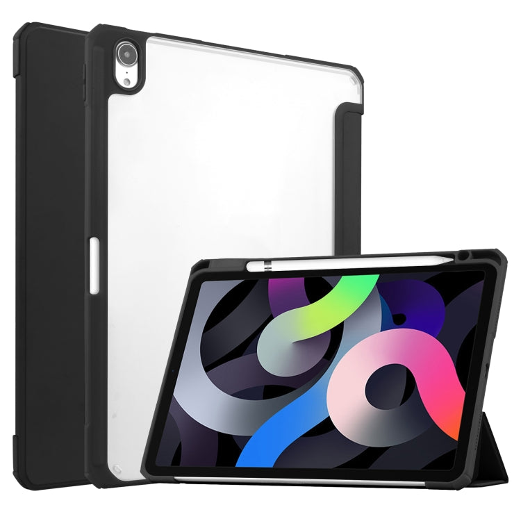 For iPad Air 2022 / 2020 10.9 TPU Transparent Back Cover Horizontal Flip Leather Case with Three-folding Holder & Sleep / Wake-up Function / Pen Slot