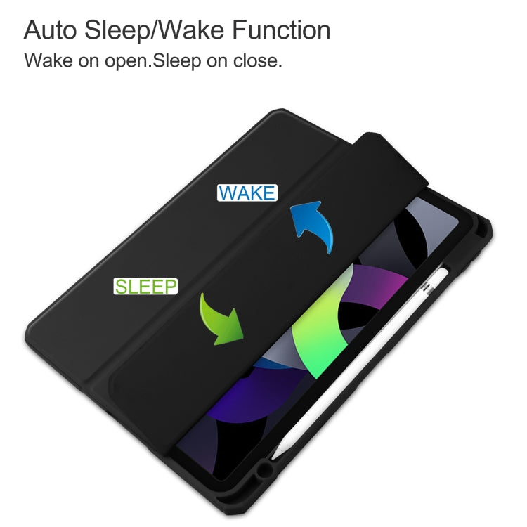 For iPad Air 2022 / 2020 10.9 TPU Transparent Back Cover Horizontal Flip Leather Case with Three-folding Holder & Sleep / Wake-up Function / Pen Slot