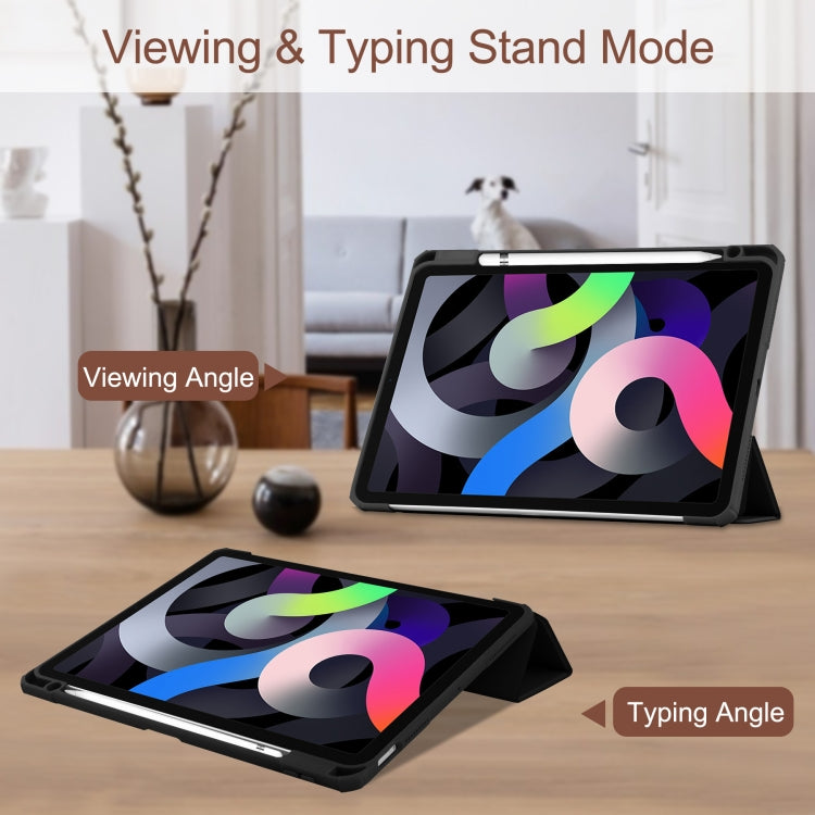 For iPad Air 2022 / 2020 10.9 TPU Transparent Back Cover Horizontal Flip Leather Case with Three-folding Holder & Sleep / Wake-up Function / Pen Slot
