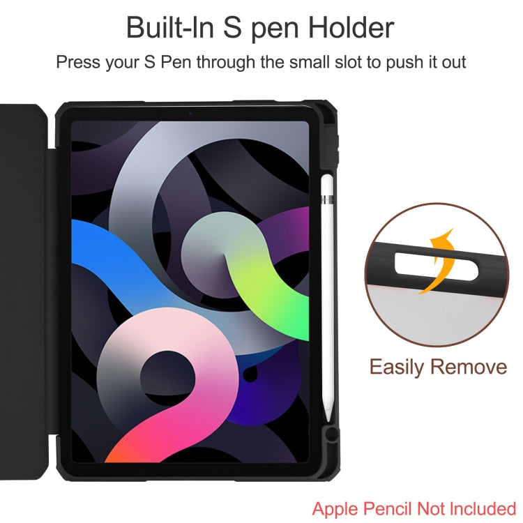 For iPad Air 2022 / 2020 10.9 TPU Transparent Back Cover Horizontal Flip Leather Case with Three-folding Holder & Sleep / Wake-up Function / Pen Slot