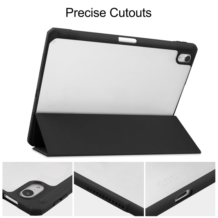 For iPad Air 2022 / 2020 10.9 TPU Transparent Back Cover Horizontal Flip Leather Case with Three-folding Holder & Sleep / Wake-up Function / Pen Slot