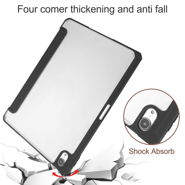 For iPad Air 2022 / 2020 10.9 TPU Transparent Back Cover Horizontal Flip Leather Case with Three-folding Holder & Sleep / Wake-up Function / Pen Slot