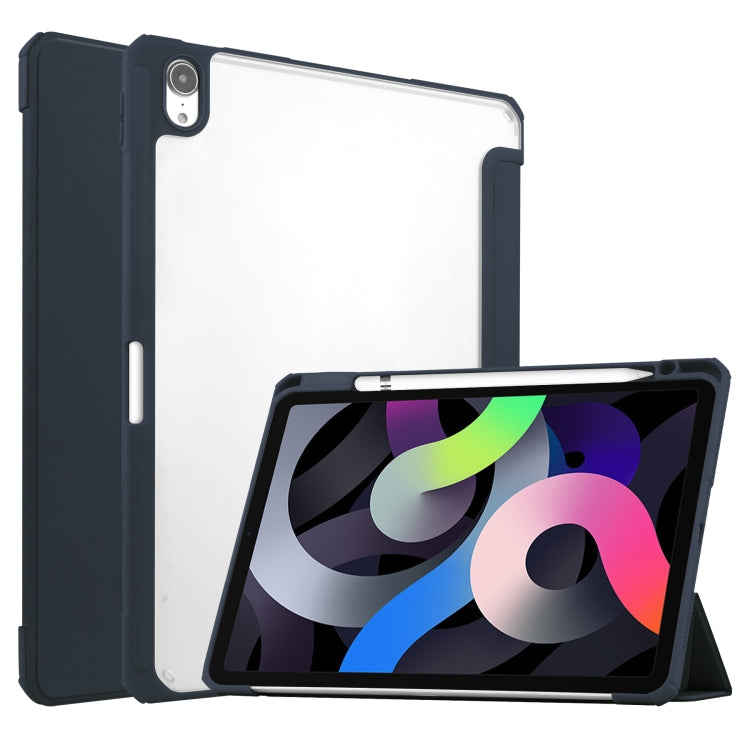 For iPad Air 2022 / 2020 10.9 TPU Transparent Back Cover Horizontal Flip Leather Case with Three-folding Holder & Sleep / Wake-up Function / Pen Slot
