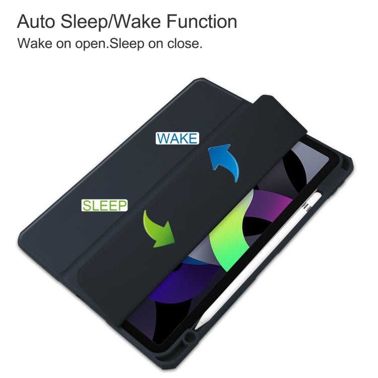 For iPad Air 2022 / 2020 10.9 TPU Transparent Back Cover Horizontal Flip Leather Case with Three-folding Holder & Sleep / Wake-up Function / Pen Slot
