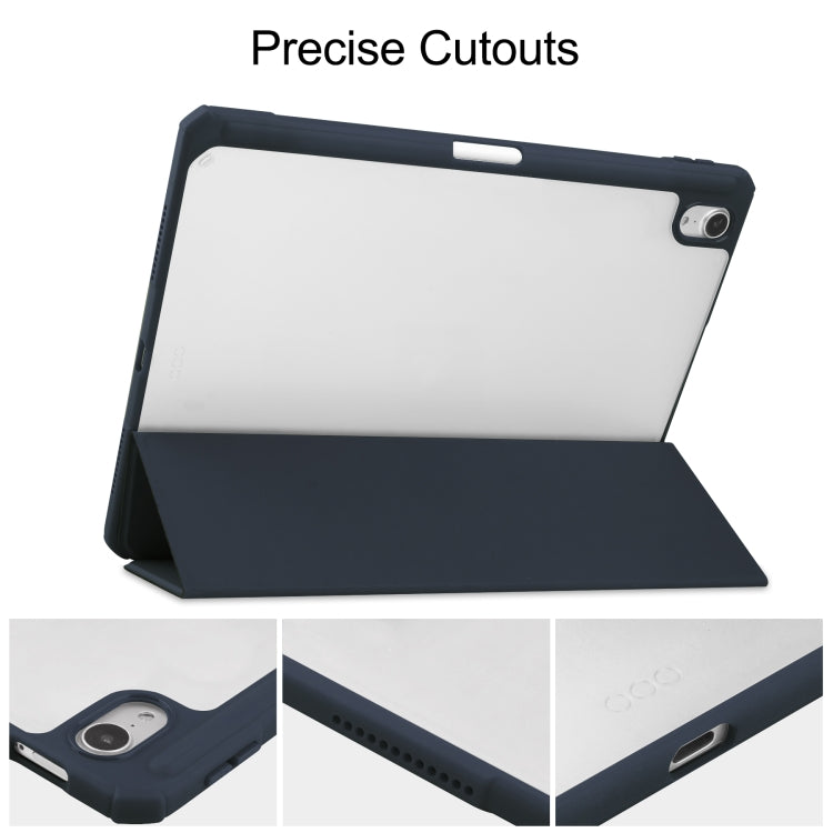 For iPad Air 2022 / 2020 10.9 TPU Transparent Back Cover Horizontal Flip Leather Case with Three-folding Holder & Sleep / Wake-up Function / Pen Slot