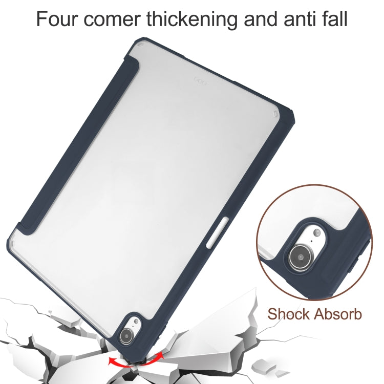 For iPad Air 2022 / 2020 10.9 TPU Transparent Back Cover Horizontal Flip Leather Case with Three-folding Holder & Sleep / Wake-up Function / Pen Slot