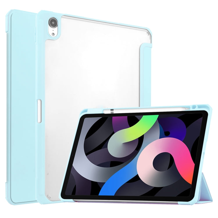 For iPad Air 2022 / 2020 10.9 TPU Transparent Back Cover Horizontal Flip Leather Case with Three-folding Holder & Sleep / Wake-up Function / Pen Slot
