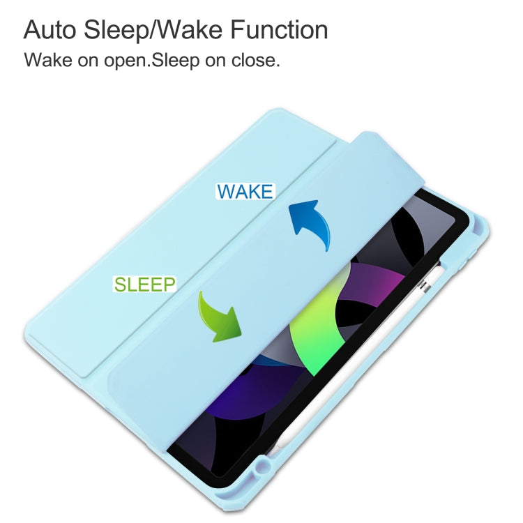 For iPad Air 2022 / 2020 10.9 TPU Transparent Back Cover Horizontal Flip Leather Case with Three-folding Holder & Sleep / Wake-up Function / Pen Slot