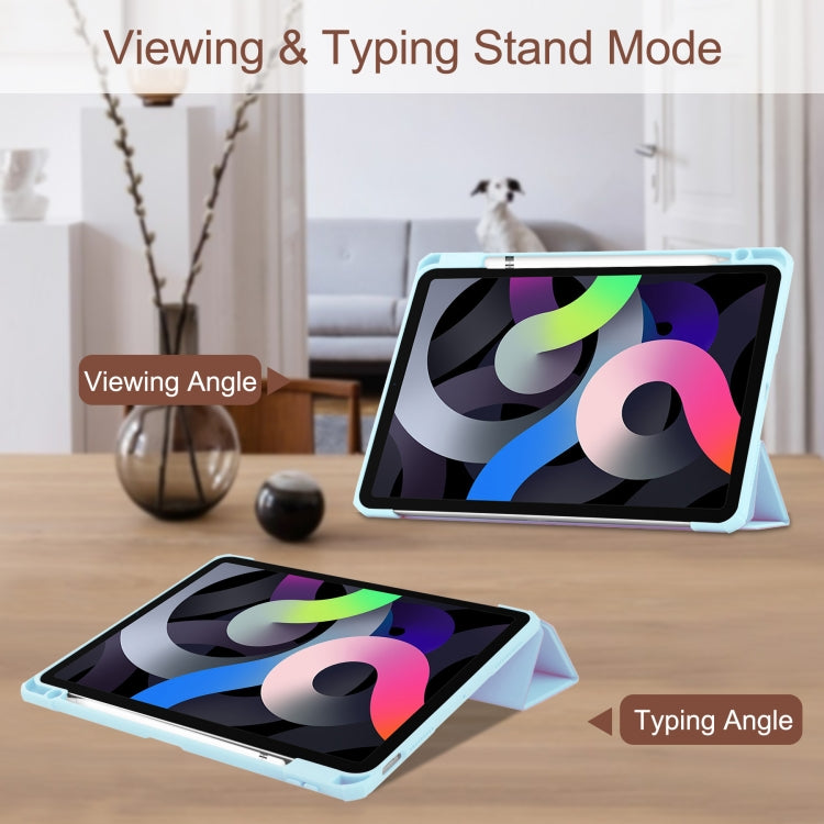 For iPad Air 2022 / 2020 10.9 TPU Transparent Back Cover Horizontal Flip Leather Case with Three-folding Holder & Sleep / Wake-up Function / Pen Slot